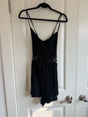Hollister Black Spaghetti Strap Romper with Crochet Waist